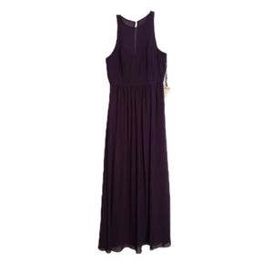 Levkoff Bridesmaid Dress Gown Maxi Purple Plum A Line Chiffon Sheer 10 Modest